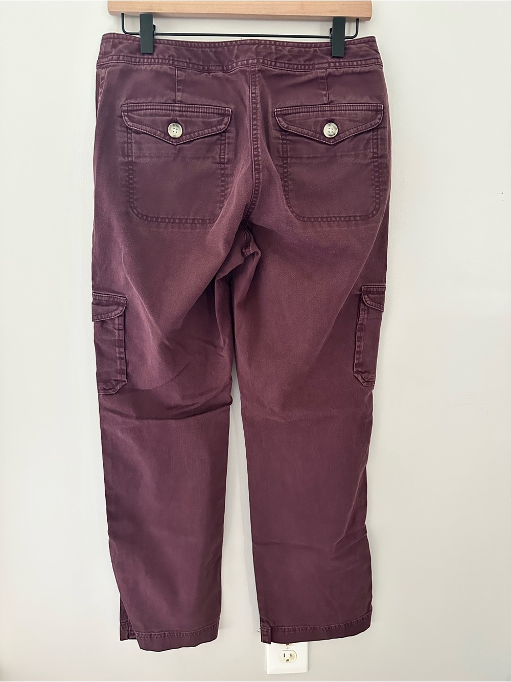 LL Bean Favorite Fit Roll Up Drawstring Cargo Pants in Plum Burgundy - Picture 4 of 10